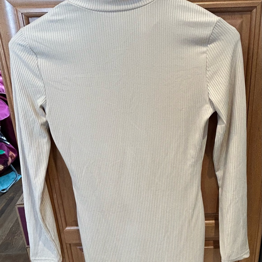Blush Mark Cream Ribbed Zip Front Bodycon Dress Size M - Picture 3 of 9